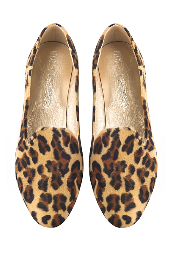 Safari black women's loafers with pompons. Round toe. Flat leather soles. Top view - Florence KOOIJMAN